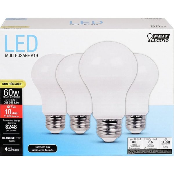 Feit Electric Bulb Led A19 60W Equiv Non-Dim A800/835/10KLED/4